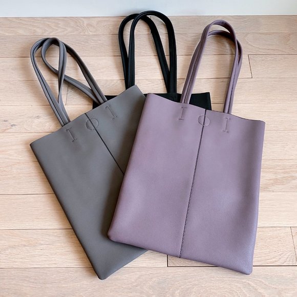 The Ava Genuine Minimal Leather Tote - Grey - Picture 13 of 14